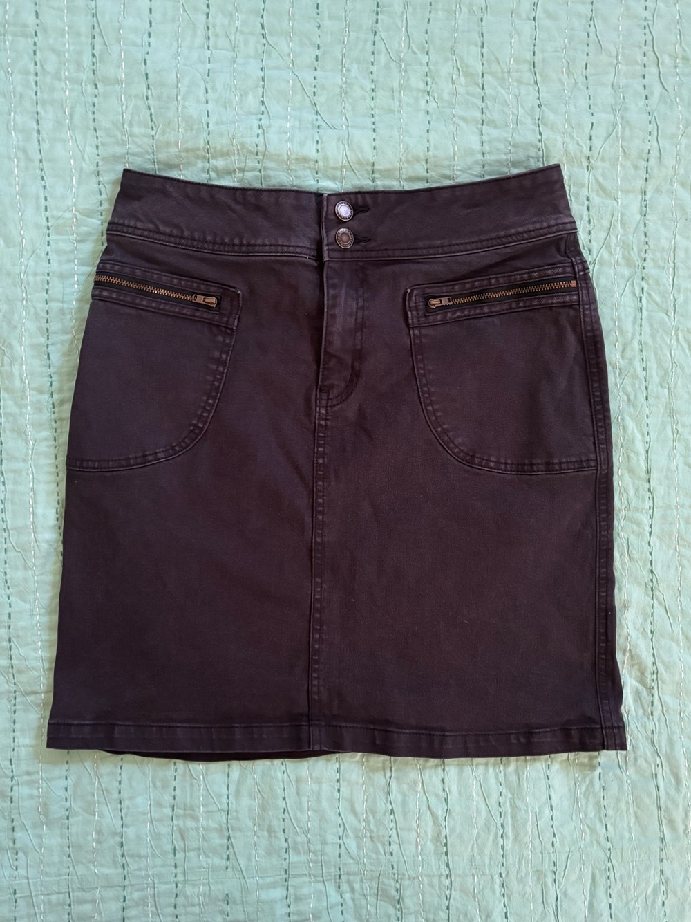 Prana Organic Cotton Black Zip-Pocket Denim Mini Skirt Size 6